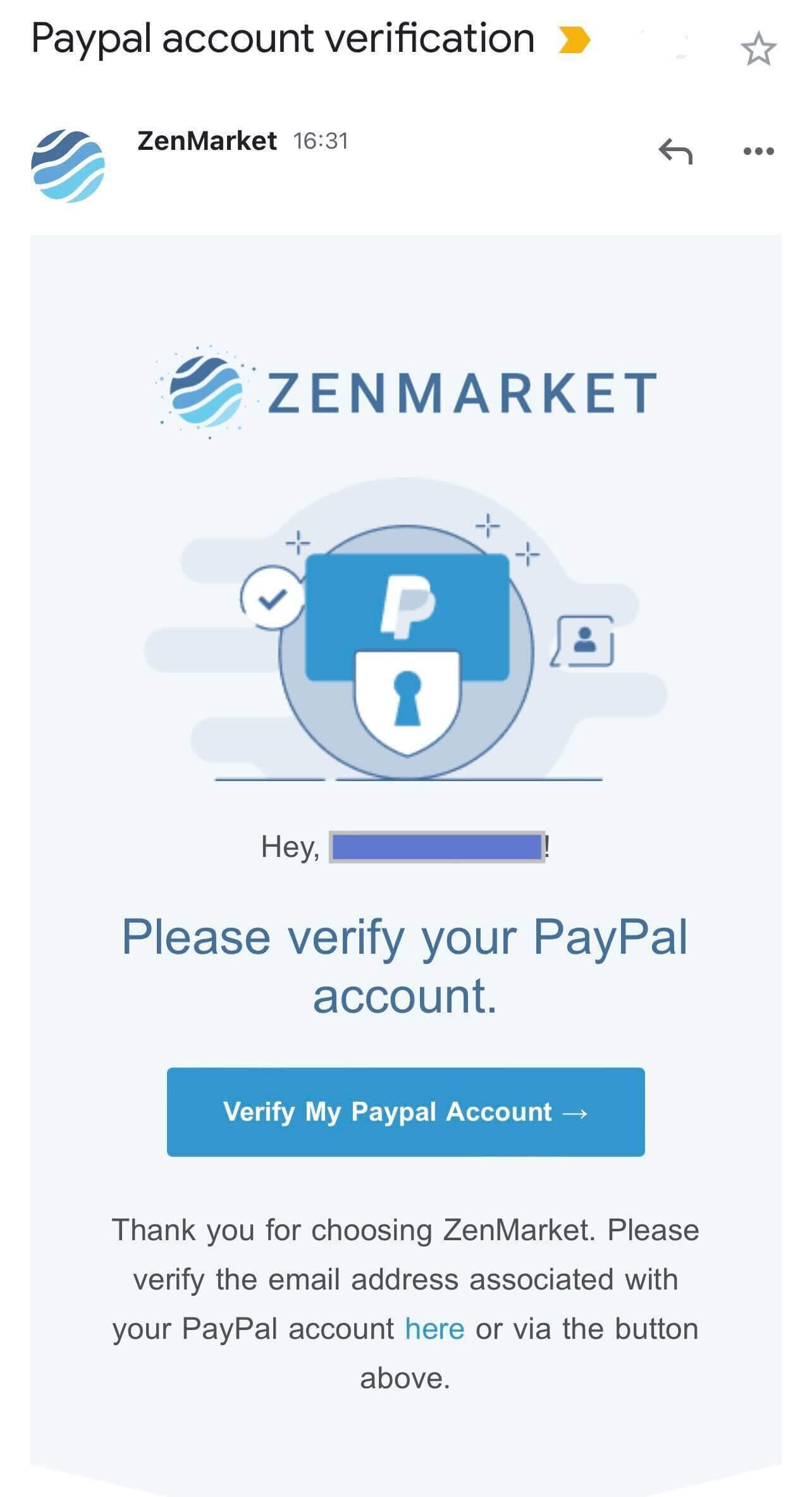 ZenMarket PayPal Verification Email