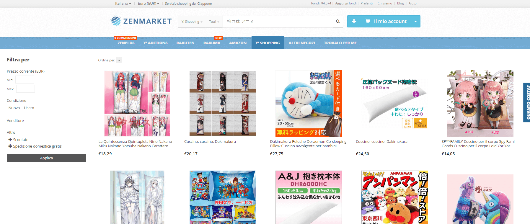 Come comprare dakimakura anime con ZenMarket
