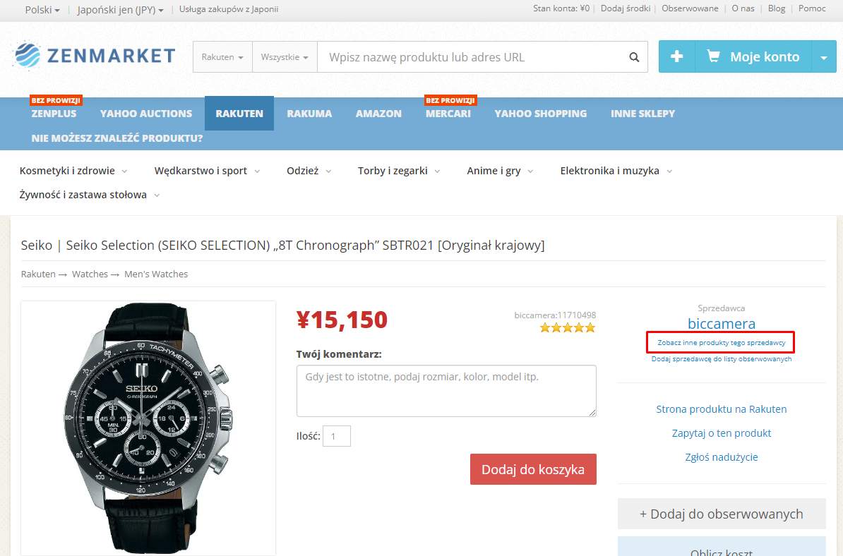 zrzut ekranu z zegarkiem do kupienia na ZenMarket 