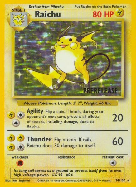 Carta pokemon Raichu de pre-lanzamiento